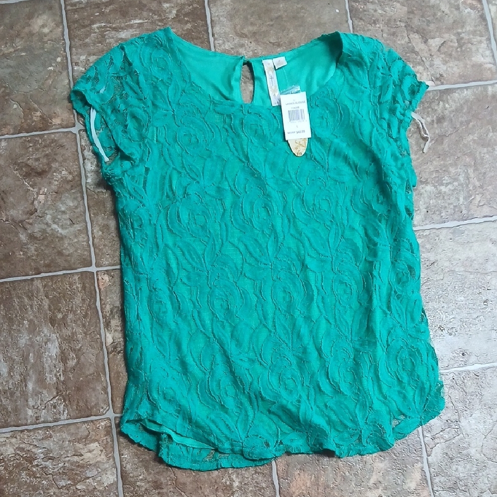 NWT Green Teal Lace Sleeveless Lined Keyhole Back